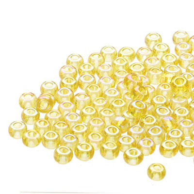 11/0 Preciosa Rocailles Perlen, Rund (ca. 2 mm), Farbe: Yellow Transparent AB, Röhrchen mit ca. 24 Gramm 