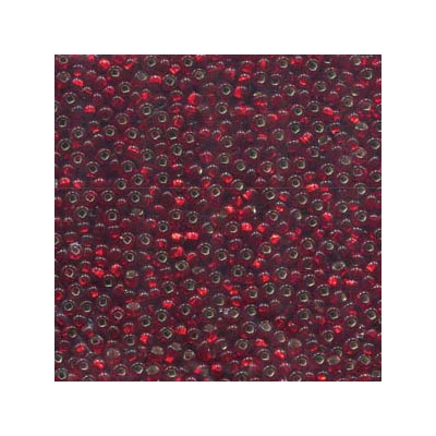 11/0 Preciosa Rocailles Perlen, Rund (ca. 2 mm), Farbe: Light Ruby Silverlined, Röhrchen mit ca. 24 Gramm 