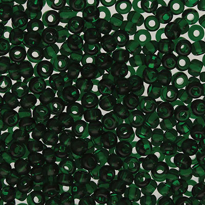 6/0 Preciosa Rocailles Perlen, Rund (ca. 4 mm), Farbe: Dark Green Transparent, Röhrchen mit ca. 20 Gramm 