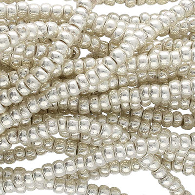 8/0 Preciosa Rocailles Perlen, Rund (ca. 3 mm), Farbe: Terra Metallic Silver, Röhrchen mit ca. 22 Gramm 