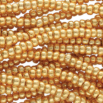 8/0 Preciosa Rocailles Perlen, Rund (ca. 3 mm), Farbe: Metallic Dark Gold, Röhrchen mit ca. 22 Gramm 