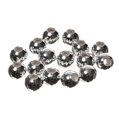 Metal beads ball 6 mm, 16 pieces, silver coloured 