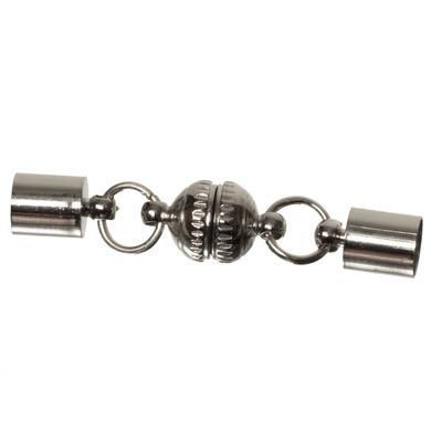 Magneetsluiting met eindkappen binnendiameter 6 mm, 40 x 8 mm, zilverkleurig 