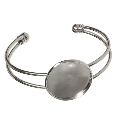 Bangle with setting for cabochons, round 25 mm, 62 x 52 mm, silver-coloured 