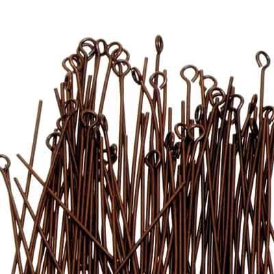 100 eye pins, length 32 mm, antique copper-coloured 