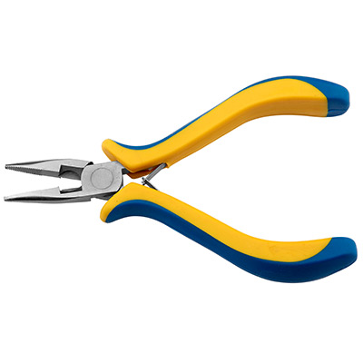 Flat nose pliers, serrated crimping surface 