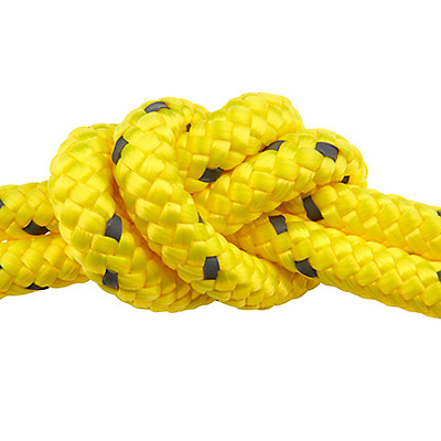 Sail rope, diameter 10 mm, length 1 m, yellow with reflective stripes 