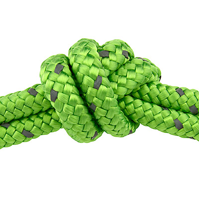 Sail rope, diameter 10 mm, length 1 m, light green with reflective stripes 