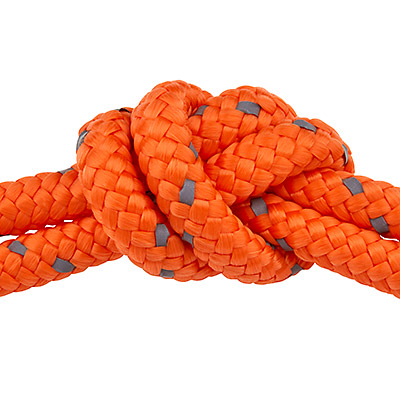 Sail rope, diameter 10 mm, length 1 m, orange with reflective stripes 