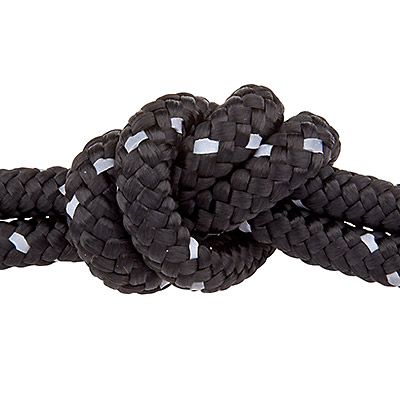 Sail rope, diameter approx. 4.5 -5 mm, length 1 m, black with reflective stripes 