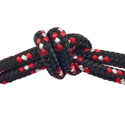 Sail rope, diameter approx. 5 mm, length 1 m, black-red-white mix 