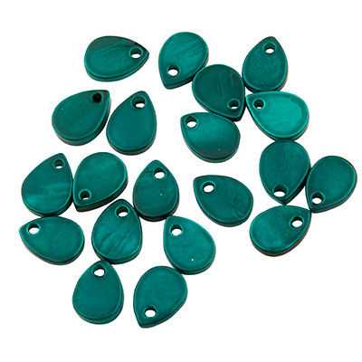 Shell pendant drops, dyed , 8 x 6 x 1,5mm, eyelet: 1,2 mm, turquoise green, 20 pieces 