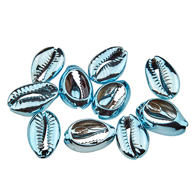 Cowrie shell pendant, galvanised, metallic blue, 18.5 x 11.0 mm, 10 pieces 