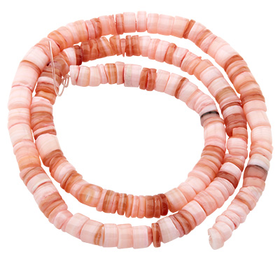 Brin de perles de coquillages, disque, teinté en rose, 5,5 x 0,4-6 mm, longueur environ 40 cm 