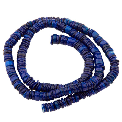 Schelpkralen streng, schijf, Pruisisch blauw gekleurd, 5,5 x 0,4-6 mm, lengte ca. 40 cm 