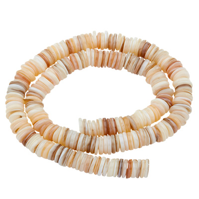 Disques de perles de coquillages, beige, 8-9 x 1-3 mm,Longueur du cordon 38,0 cm 