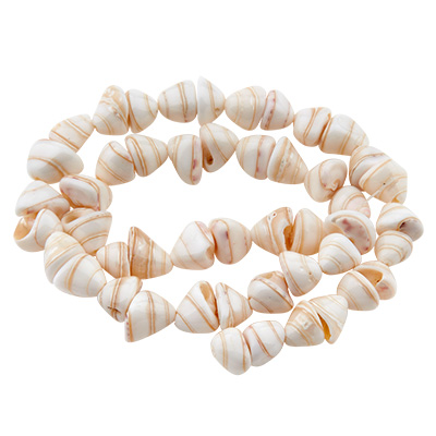 Brin de perles de coquillages en spirale, cône, 9-11 x 11-14 x 9-12 mm, longueur environ 36 cm 