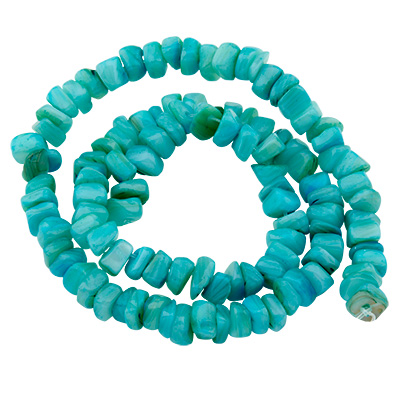Brin de perles de coquillages Nuggets, turquoise,colorées 6 x 6 x 1,3 mm, brin d'environ 38,5 cm 