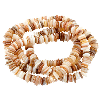 Brin de perles de coquillages, chips, tons bruns, 6-11 x 6-8 x 2-4 mm, longueur environ 75 cm 