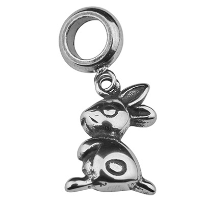 Stainless steel pendant, rabbit on pendant holder, diameter 5 mm, silver-coloured 