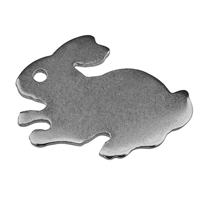 Stainless steel pendant, rabbit, 16 x 12 mm, silver-coloured 