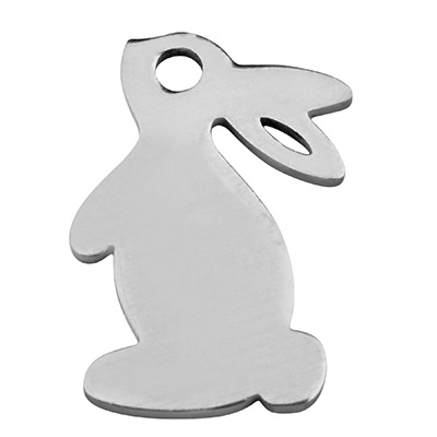 Stainless steel pendant, rabbit, 14 x 13 mm, silver-coloured 