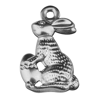 Stainless steel pendant, rabbit, 17.5 x 10 mm, silver-coloured 