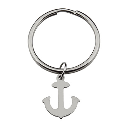 Stainless steel key ring with anchor pendant, diameter 25 mm 