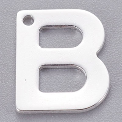 Roestvrij stalen hanger, letter B, 11 x 9 mm, zilverkleurig 