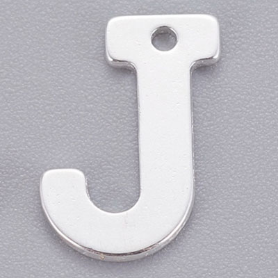 Roestvrij stalen hanger, letter J, 11 x 8 mm, zilverkleur 