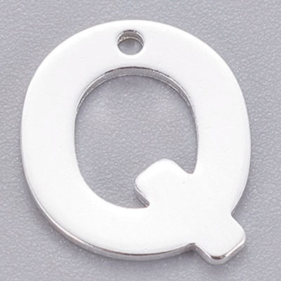 Stainless steel pendant, letter Q, 11 x 9.5 mm, silver colour 