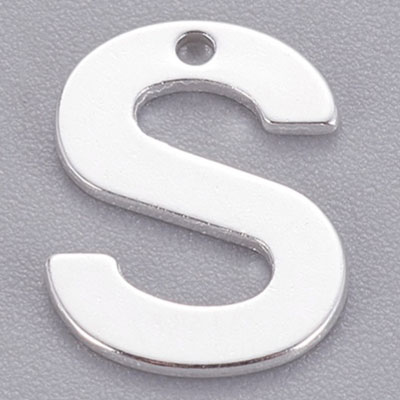 Pendentif en acier inoxydable, lettre S, 11 x 8,5 mm, argenté 
