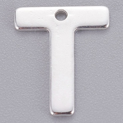 Pendentif en acier inoxydable, lettre T, 11 x 9 mm, argenté 