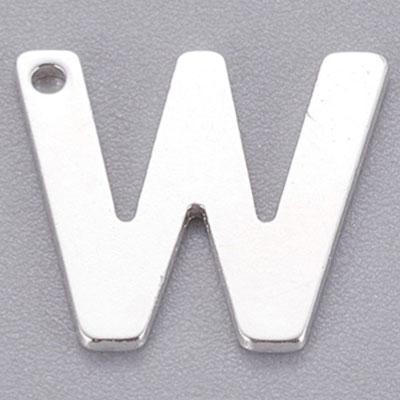 Pendentif en acier inoxydable, lettre W, 11 x 12 mm, argenté 