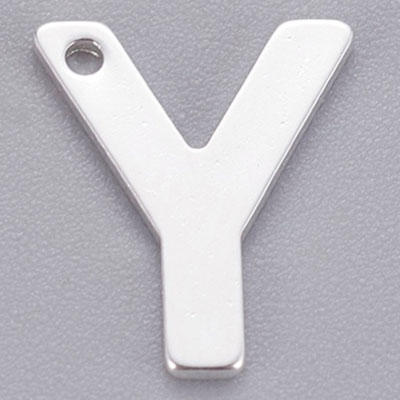 Roestvrij stalen hanger, letter Y, 11 x 9 mm, zilverkleurig 