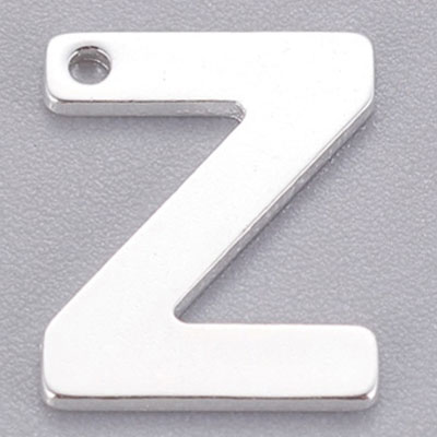 Pendentif en acier inoxydable, lettre Z, 11 x 9 mm, argenté 