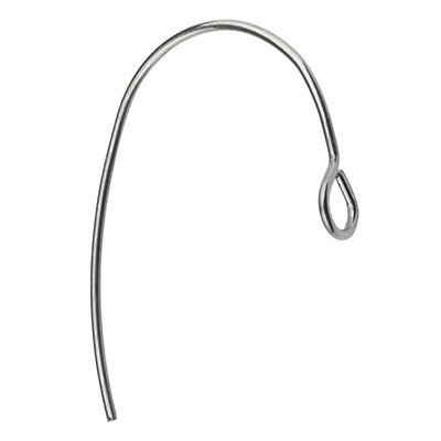 Stainless steel ear hook, silver-coloured, 25 x 14 x 4 mm, eyelet: 3 mm, plug: 0.7 mm 