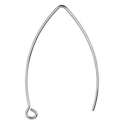 Stainless steel ear hook, silver-coloured, 41 x 22 x 0.8 mm, eyelet: 2 mm, plug: 0.8 mm 