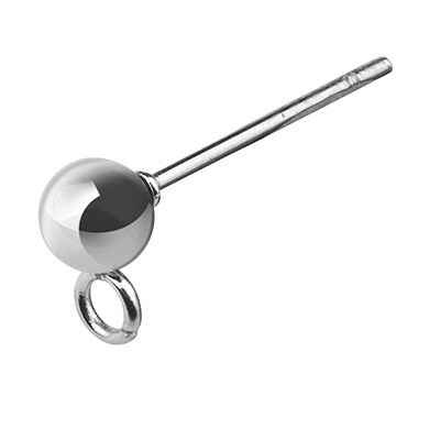 Stainless steel ball stud earrings, with eyelet, 12 mm, plug: 0.8 mm, eyelet: 2 mm 