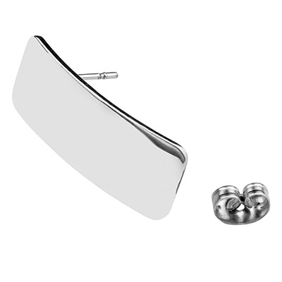 Stainless steel ear studs, curved square, silver-coloured, 26 x 10 mm, eyelet: 2 mm, plug: 0.8 mm 