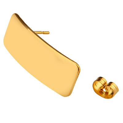 Stainless steel ear studs, curved square, gold-coloured, 26 x 10 mm, eyelet: 2 mm, plug: 0.8 mm 