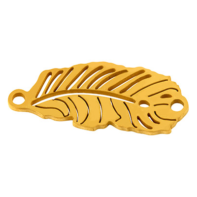 Connecteur de bracelet en acier inoxydable, feuille, doré, 26x11x1mm, oeillet 1,6mm 