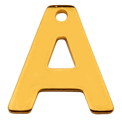 Stainless steel pendant, letter A, gold-coloured, 11 x 10 x 0.8mm, loop 1mm 