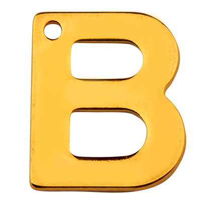 Stainless steel pendant, letter B, gold-coloured, 11 x 9 x 0.8mm, loop 1mm 