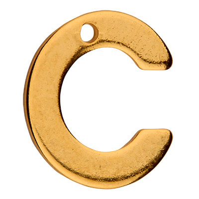 Stainless steel pendant, letter C, gold-coloured, 11 x 10 x 0.8mm, loop 1mm 