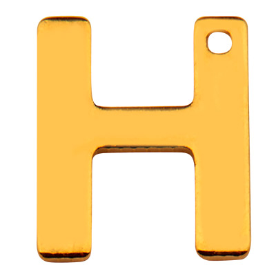 Stainless steel pendant, letter H, gold-coloured, 11 x 9 x 0.8mm, loop 1mm 