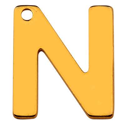 Stainless steel pendant, letter N, gold-coloured, 11 x 9 x 0.8mm, loop 1mm 