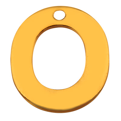 Stainless steel pendant, letter O, gold-coloured, 11 x 10 x 0.8mm, loop 1mm 