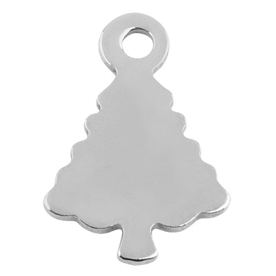 Stainless steel pendant, Christmas tree, silver-coloured, 14 x 9 mm 