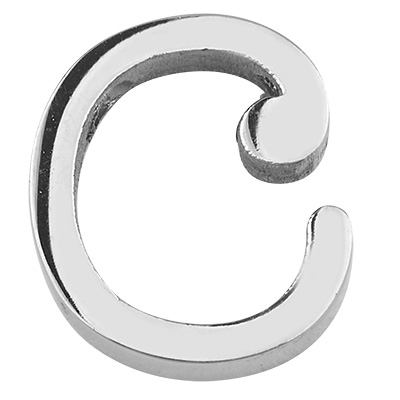 Lettre : C, perle en acier inoxydable en forme de lettre, argentée, 12 x 11 x 3 mm, diamètre du trou : 1,8 mm 